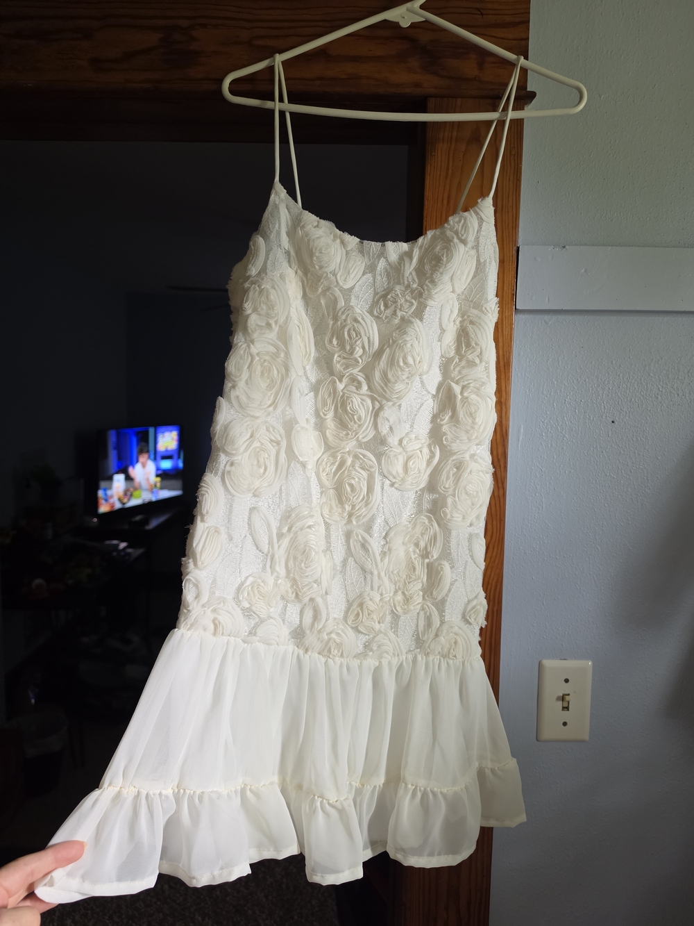 Commense Ivory Floral Mini Dress with Ruffle Hem